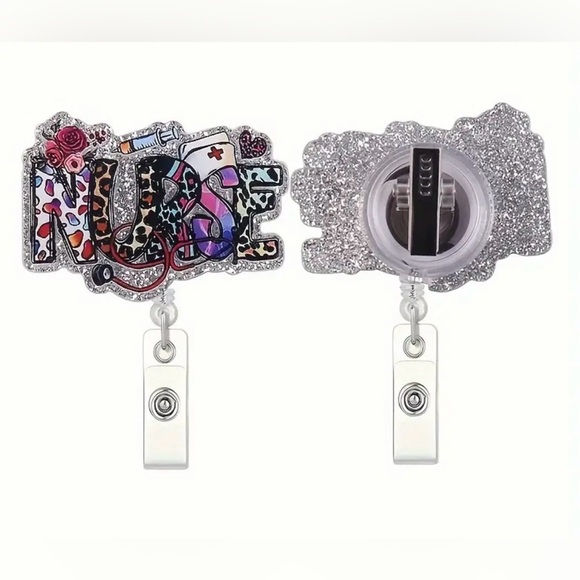 NURSE ID Badge Retractable Glitter - Picture 1 of 3